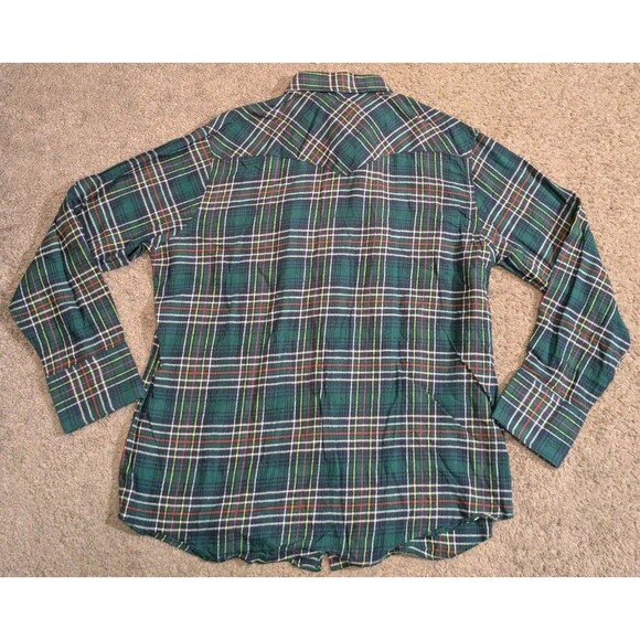 Vintage Wrangler Western Pearl Snap Button Green Plaid Long Sleeve Shirt Men's - Picture 2 of 6